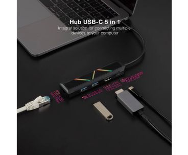 HUB USB-C 5 PUERTOS USB 3.0 RGB NANOCABLE